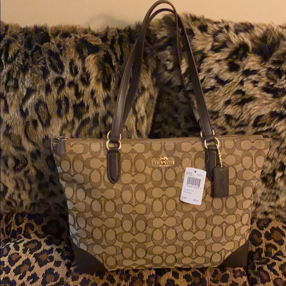 ZIP TOP TOTE IN SIGNATURE JACQUARD ❗️AUTHENTIC❗️